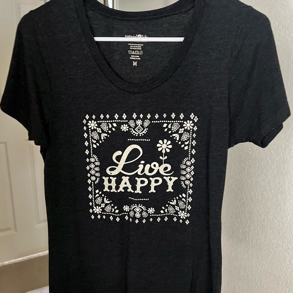 NATURAL LIFE Black 'Live Happy' Short Sleeve Tee